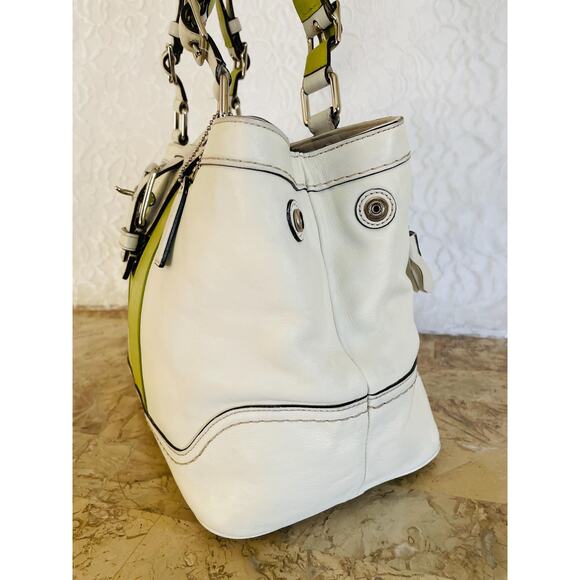 Vtg Coach Hampton convertible leather/Canvas white/lime shoulder bag Bag F11345 - Picture 5 of 10